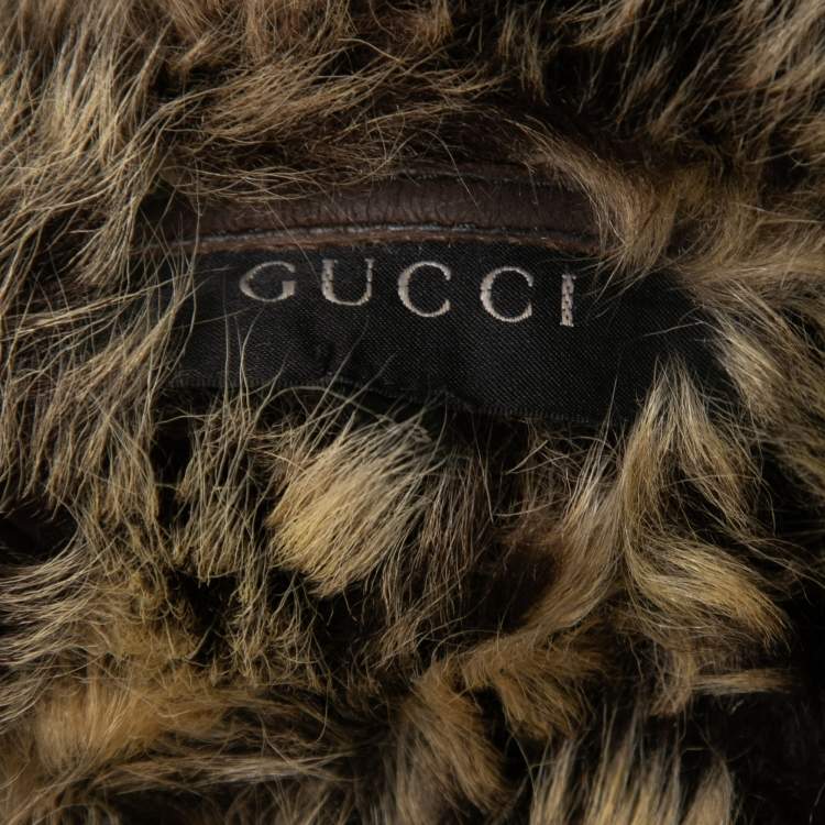 مملوكة مسبقًا Gucci Vintage Brown Leather Fur Trimmed Button Front Jacket S