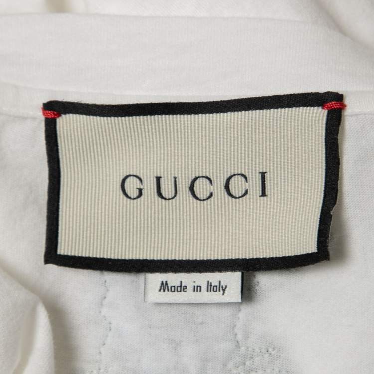 Pre Owned Gucci White Vintage Logo Print Cotton Distressed Oversize T-Shirt M