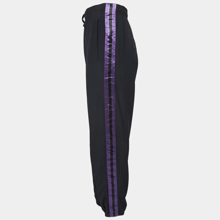 Pre Owned Gucci Black-Purple Silk Side Paneled Jog Pants M