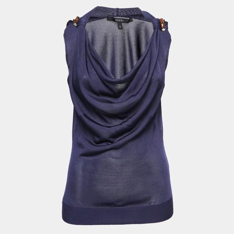 Pre Owned Gucci Navy Blue Knit Sleeveless Cowl Neck Top S