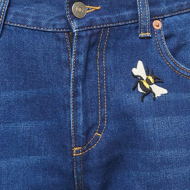Pre Owned Gucci Blue Embroidered Denim New Flare Jeans M Waist 28"