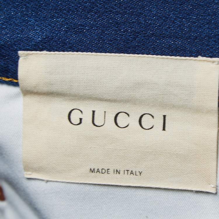 Pre Owned Gucci Blue Embroidered Denim New Flare Jeans M Waist 28"
