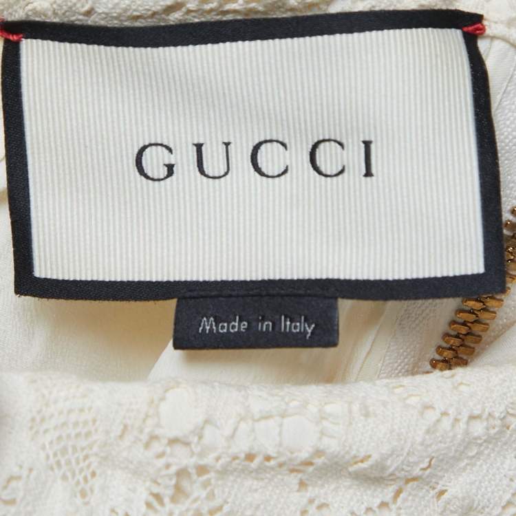 Pre Owned Gucci Cream Lace Ruffled Trim Sleeveless Mini Dress M