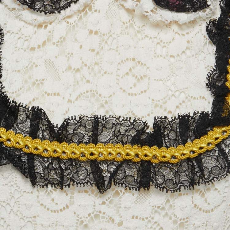 Pre Owned Gucci Cream Lace Ruffled Trim Sleeveless Mini Dress M