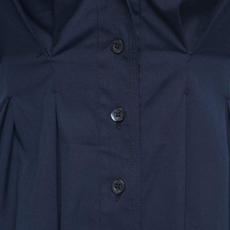 مملوكة مسبقًا Gucci Navy Blue Cotton Pleated Detail Shirt S