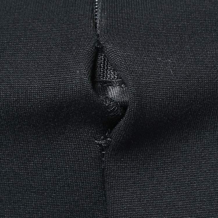 Pre Owned Gucci Black Stretch Knit Leather Trimmed Short Sheath Dress XS