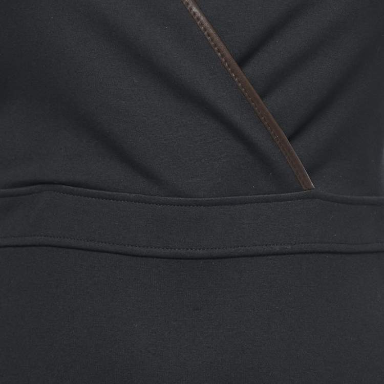 Pre Owned Gucci Black Stretch Knit Leather Trimmed Short Sheath Dress XS