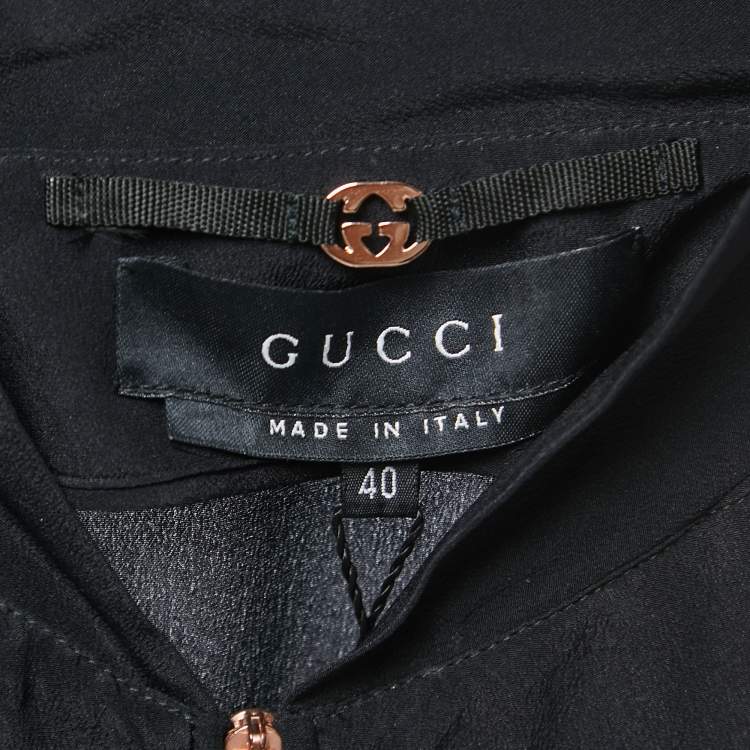 Pre Owned Gucci Black/Purple Stripe Detailed Silk Zip Front Jacket S