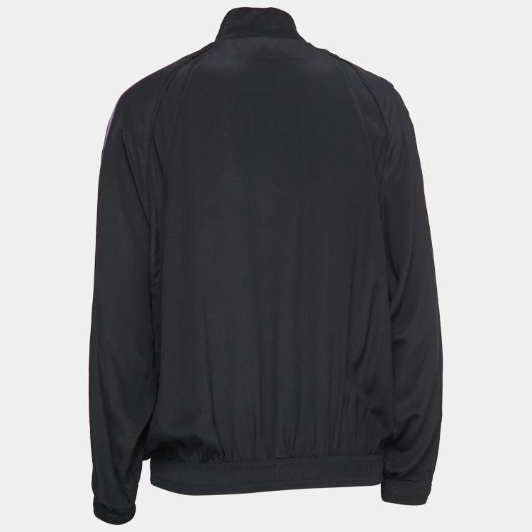 Pre Owned Gucci Black/Purple Stripe Detailed Silk Zip Front Jacket S