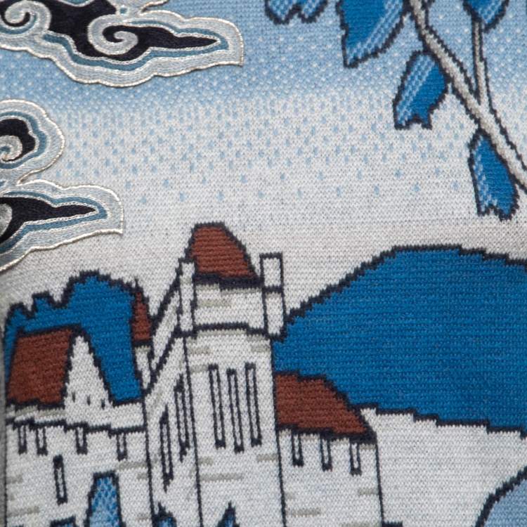 Pre Owned Gucci Blue Castle Jacquard Knit Pullover S