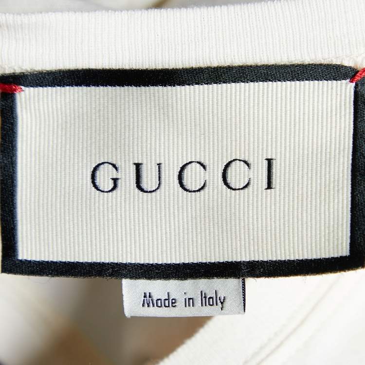 Pre Owned Gucci Cream Sequin Embellished Cotton Knit T-Shirt S