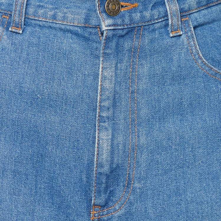 Pre Owned Gucci Blue Denim Logo Stripe Detail Culottes M