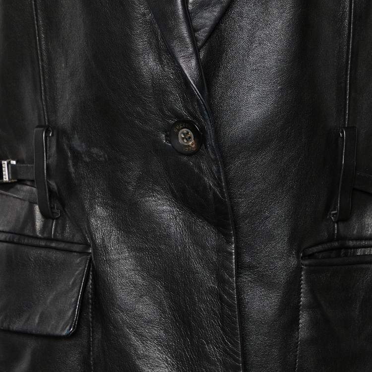 Pre Owned Gucci Vintage Black Leather Button Front Blazer L