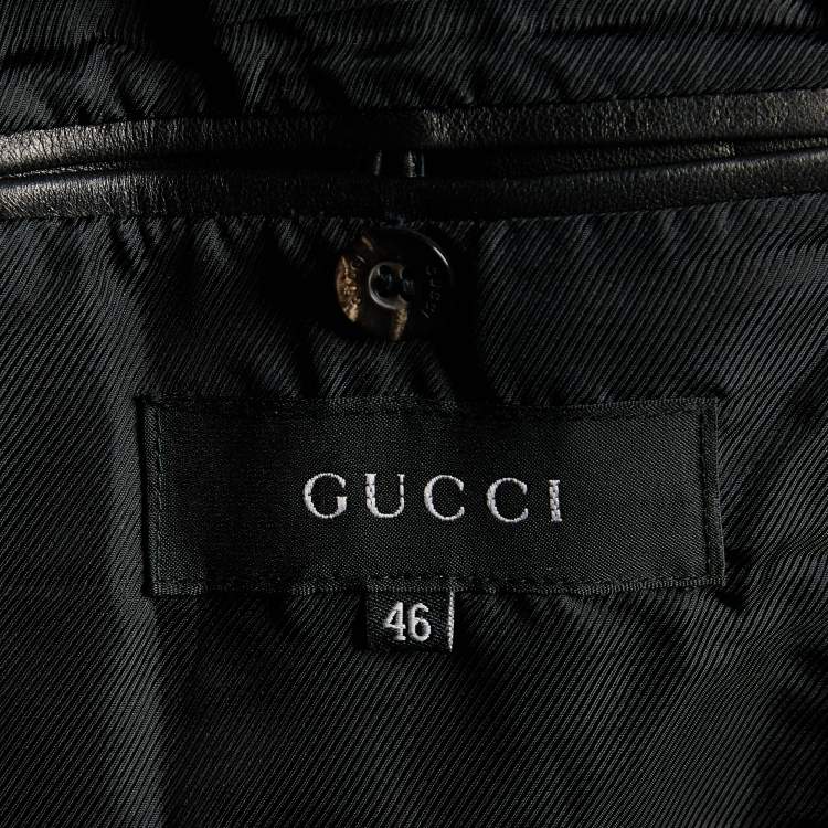 Pre Owned Gucci Vintage Black Leather Button Front Blazer L