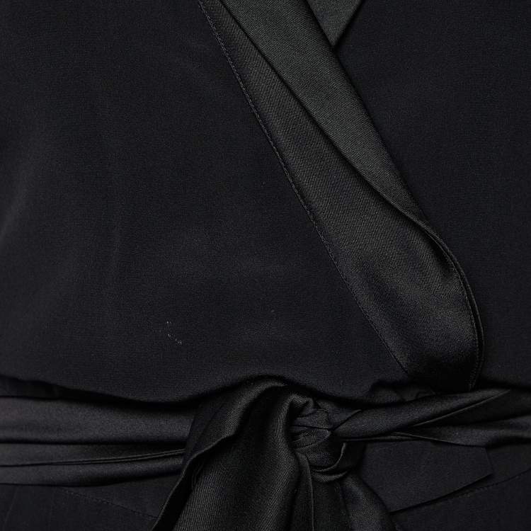 Pre Owned Gucci Black Silk & Satin Lapel Belted Jumpsuit XS