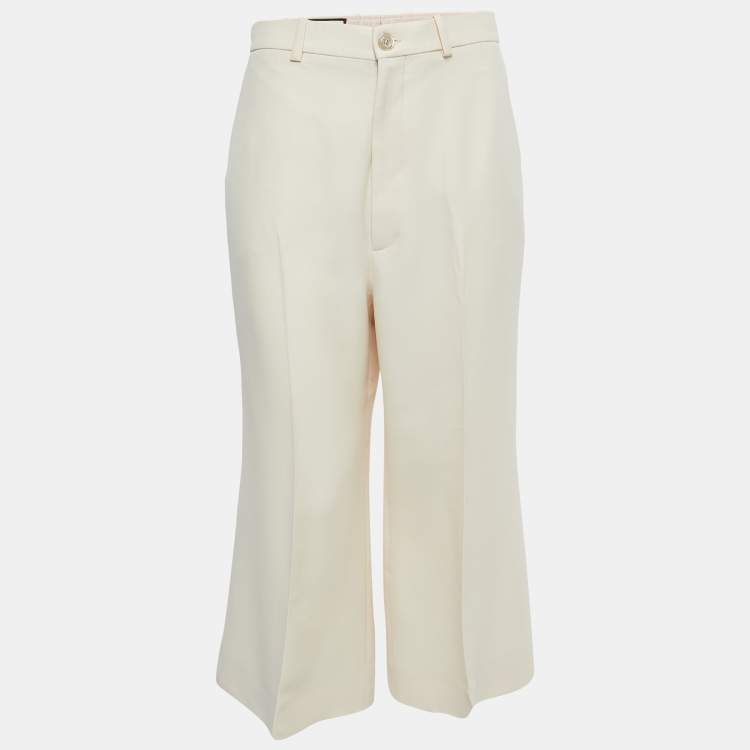 Pre Owned Gucci Cream Crepe High Waist Flared Trousers M