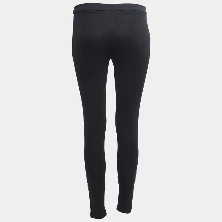Pre Owned Gucci Black Jersey Rose Applique Stripe Detail Leggings S