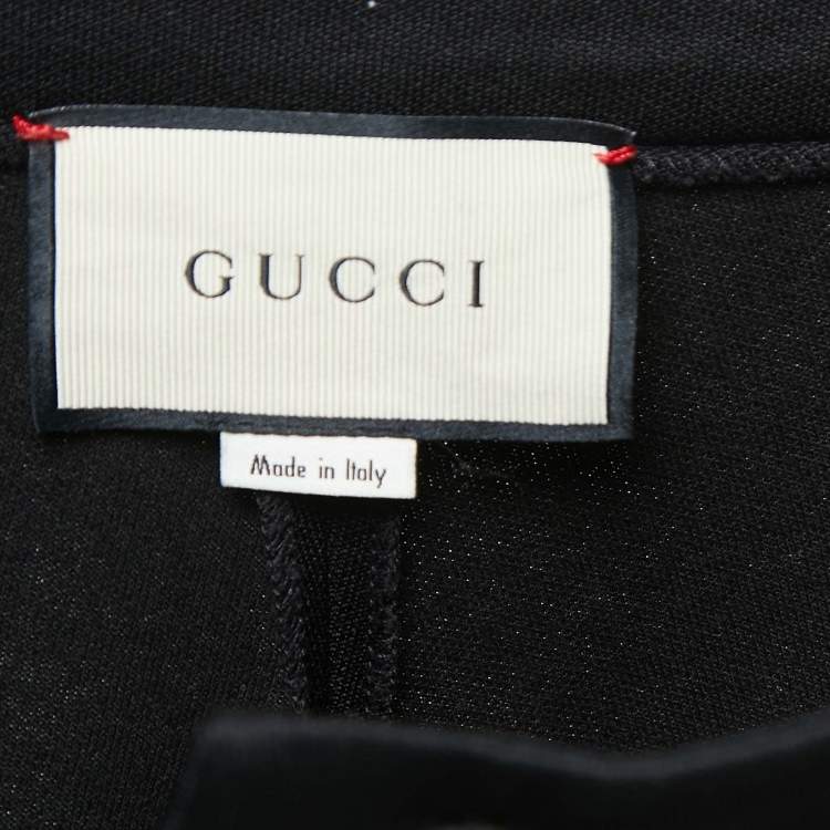 Pre Owned Gucci Black Jersey Rose Applique Stripe Detail Leggings S