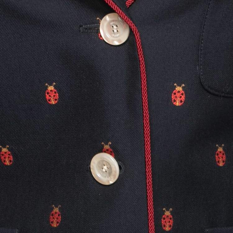 Pre Owned Gucci Navy Blue Lady Bird Jacquard Cotton Blend Single Breasted Blazer S