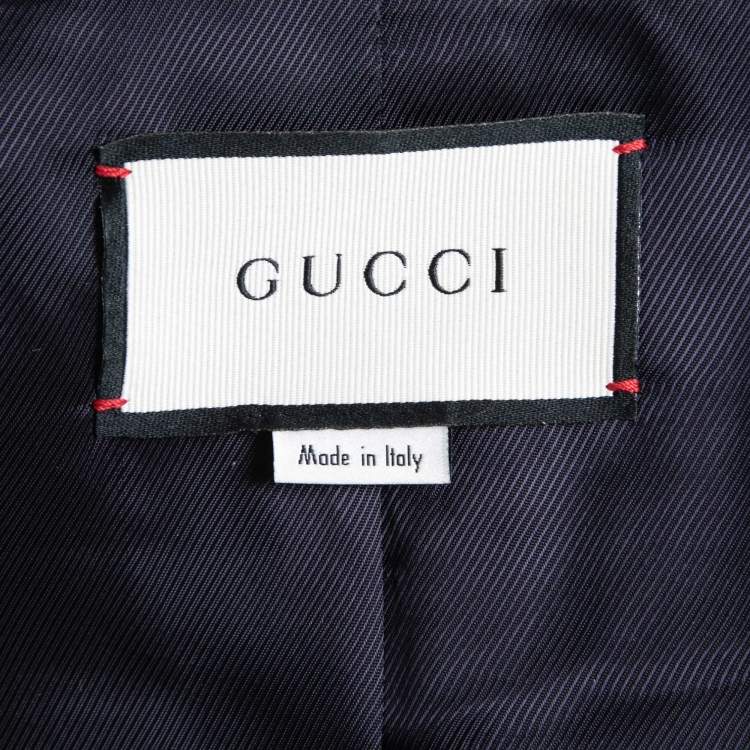 Pre Owned Gucci Navy Blue Lady Bird Jacquard Cotton Blend Single Breasted Blazer S