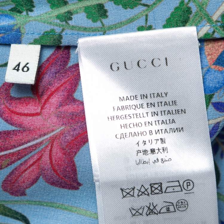 Pre Owned Gucci Blue Floral Print Silk Web Detail Tops and Pant Set L/M