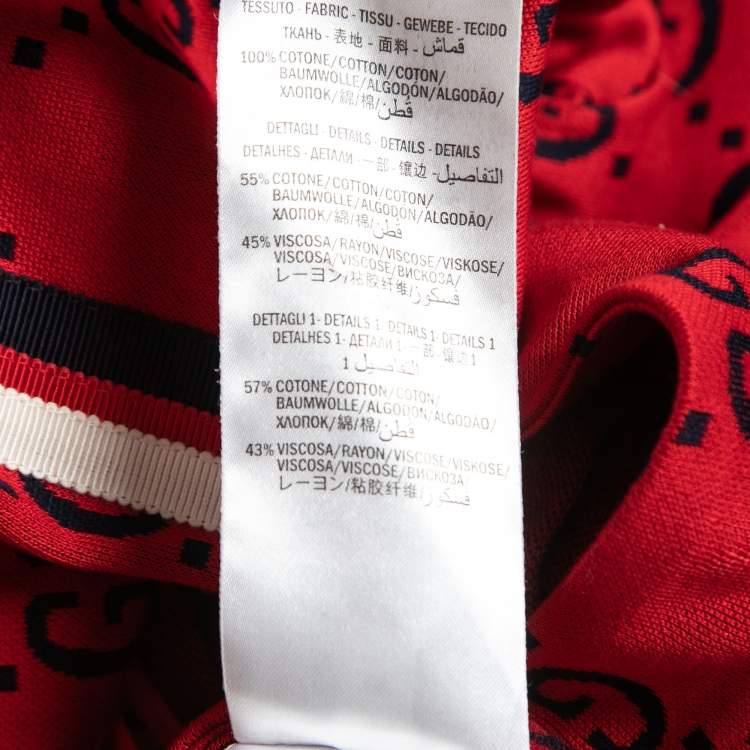 Pre Owned Gucci Red GG Print Cotton Knit Pleated Maxi Skirt M