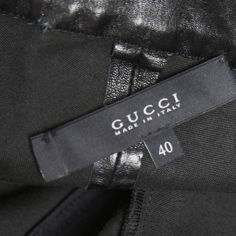 Pre Owned Gucci Black Leather Zip Detail Stretch Legging Pants S