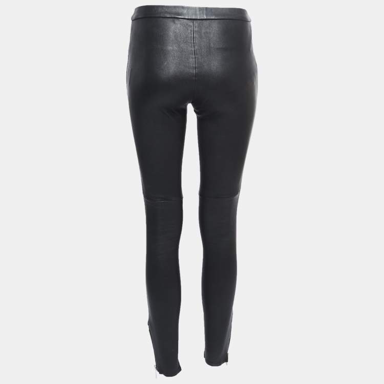 Pre Owned Gucci Black Leather Zip Detail Stretch Legging Pants S