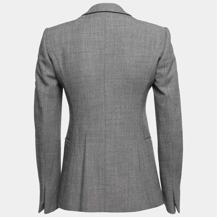 Pre Owned Gucci Black/White Textured Wool Single-Breasted Blazer S