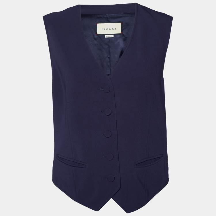 Gucci Navy Blue Crepe Button Front Vest L Gucci The Luxury Closet