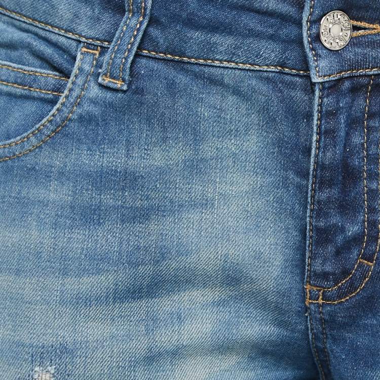 Pre Owned Gucci Blue Washed & Distressed Denim Slim Fit Jeans M Waist 33"