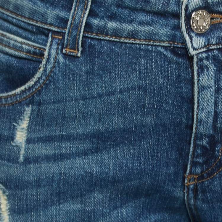 مملوكة مسبقًا Gucci Navy Blue Washed & Distressed Denim New Leggings Fit Jeans L Waist 34"