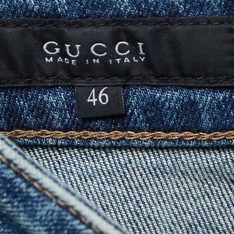 مملوكة مسبقًا Gucci Navy Blue Washed & Distressed Denim New Leggings Fit Jeans L Waist 34"