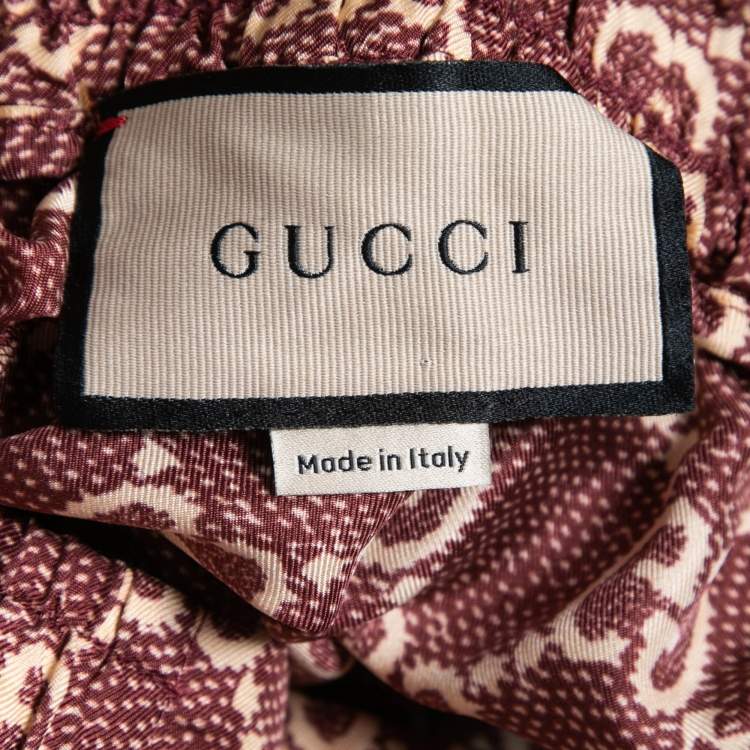 Pre Owned Gucci Brown GG Printed Silk Side Stripe Detail Jog Pants M