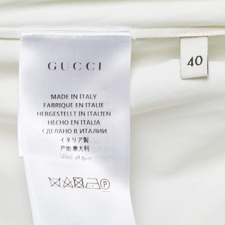 مملوكة مسبقًا Gucci White Cotton Poplin Puff Sleeve Tie Neck Shirt S