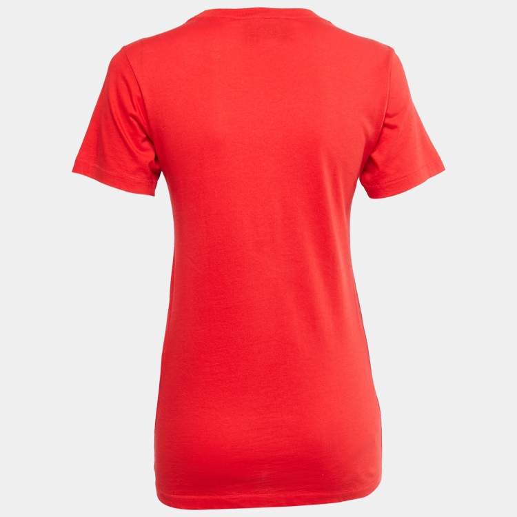 Pre Owned Gucci Red Cotton Logo Crystal Embellished T-Shirt S
