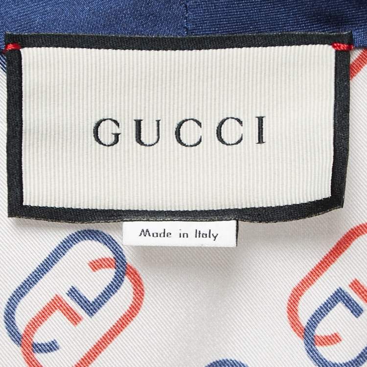 Pre Owned Gucci Ivory/Navy Blue Monogram Printed Silk Top M