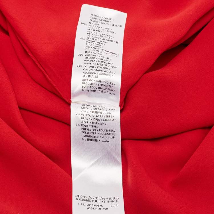 Pre Owned Gucci Red Silk Satin Lace Trimmed Bee Applique Detail Strappy Midi Dress M