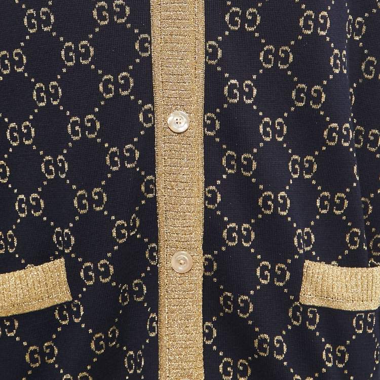 مملوكة مسبقًا Gucci Navy Blue GG Motif Lurex Knit Cardigan M