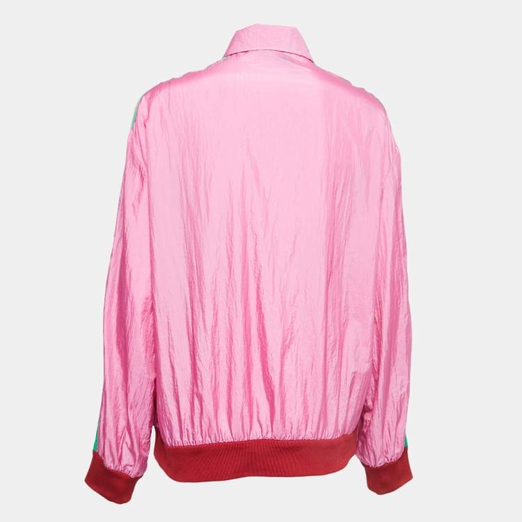Pre Owned Gucci Pink Logo Colorblock Web Striped Bomber Jacket M