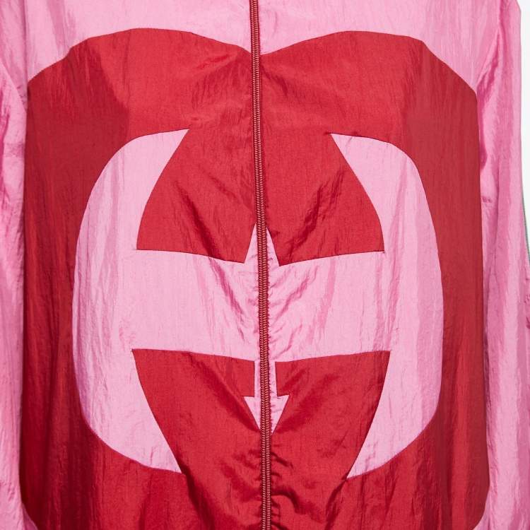 Pre Owned Gucci Pink Logo Colorblock Web Striped Bomber Jacket M