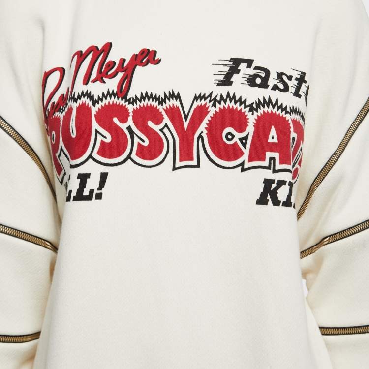 Pre Owned Gucci Cream Movie Print Cotton Knit Oversized Sweatshirt S