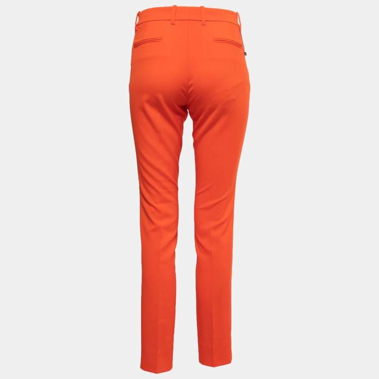 Pre Owned Gucci Orange Wool Straight Leg Trousers S