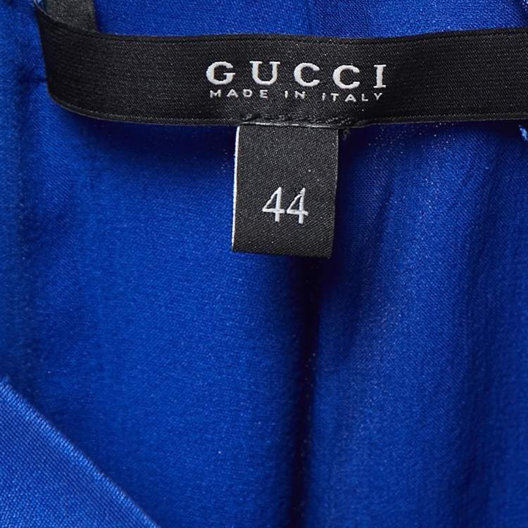 Pre Owned Gucci Blue Satin Silk Cowl Neck Sleeveless Mini Dress M