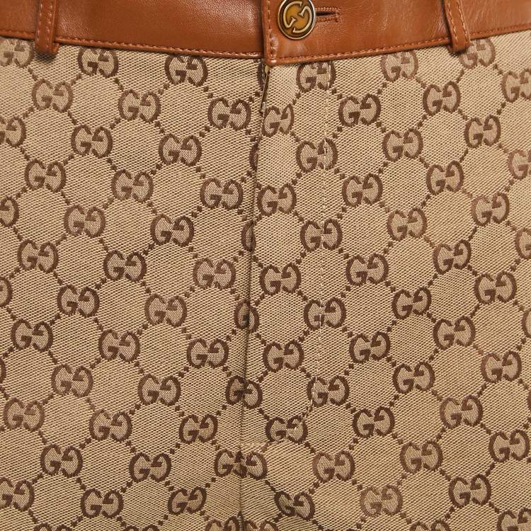 Pre Owned Gucci Beige GG Canvas Leather Trimmed Shorts S