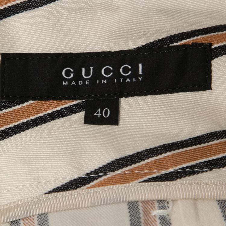 Pre Owned Gucci Cream Striped Cotton Straight Leg Pants S 