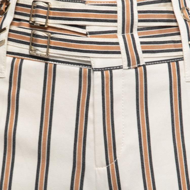 Pre Owned Gucci Cream Striped Cotton Straight Leg Pants S 