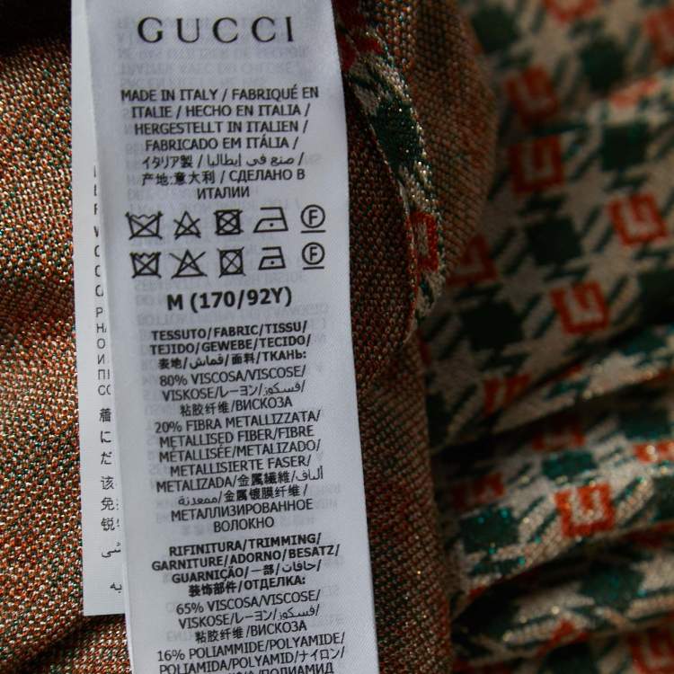 مملوكة مسبقًا Gucci Beige/Green Patterned Lurex Knit Drawstring Maxi Dress M