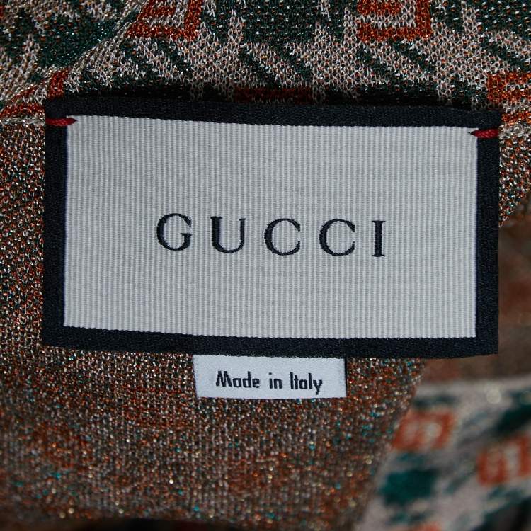 مملوكة مسبقًا Gucci Beige/Green Patterned Lurex Knit Drawstring Maxi Dress M