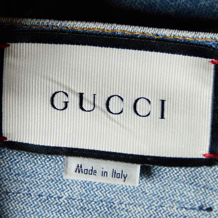 Pre Owned Gucci Blue Denim Guccy Applique Tapered Leg Jeans L Waist 31" 